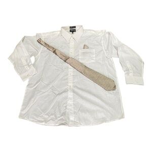 Men's White Dress Shirt With Tan Tie And Handkerchief Size 2XL